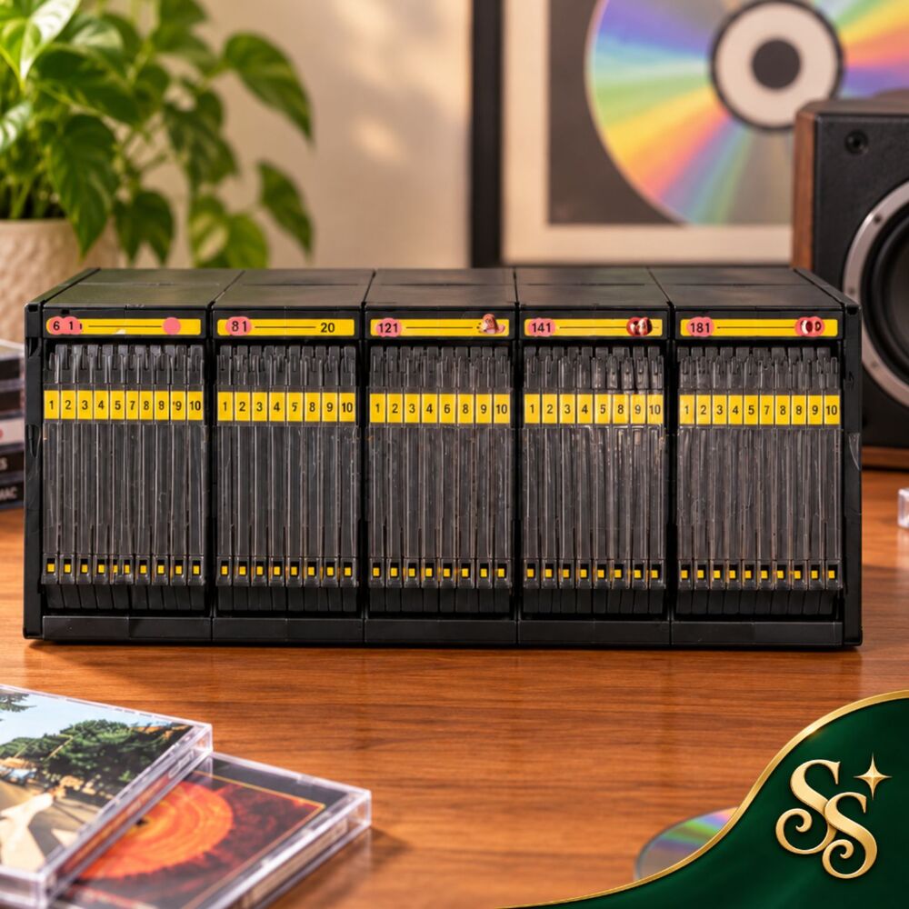 CD Storage Organizer Black 50 Slot Disc Case Holder Rack Vintage Style